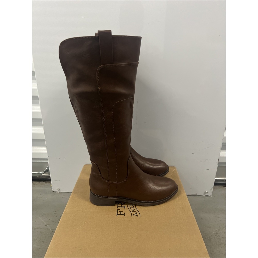 Frye And Co Women's 5.5 Wide Giovanna‎ Wide Calf Stacked Heel Riding Boots Brown
